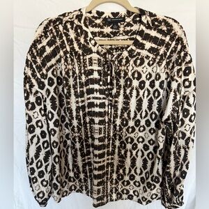 INC International Concepts Brown and Cream Geometric Blouse